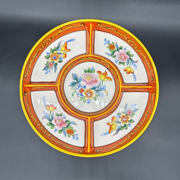 Vintage Floral Divided Serving Plate Moriyama Mori Machi Hand Painted Japan - Picture 2 of 8